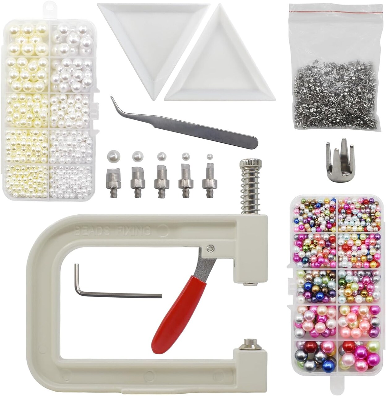 Pearl Setting Tools Hand Press Machine with Colorful Pearl Beads